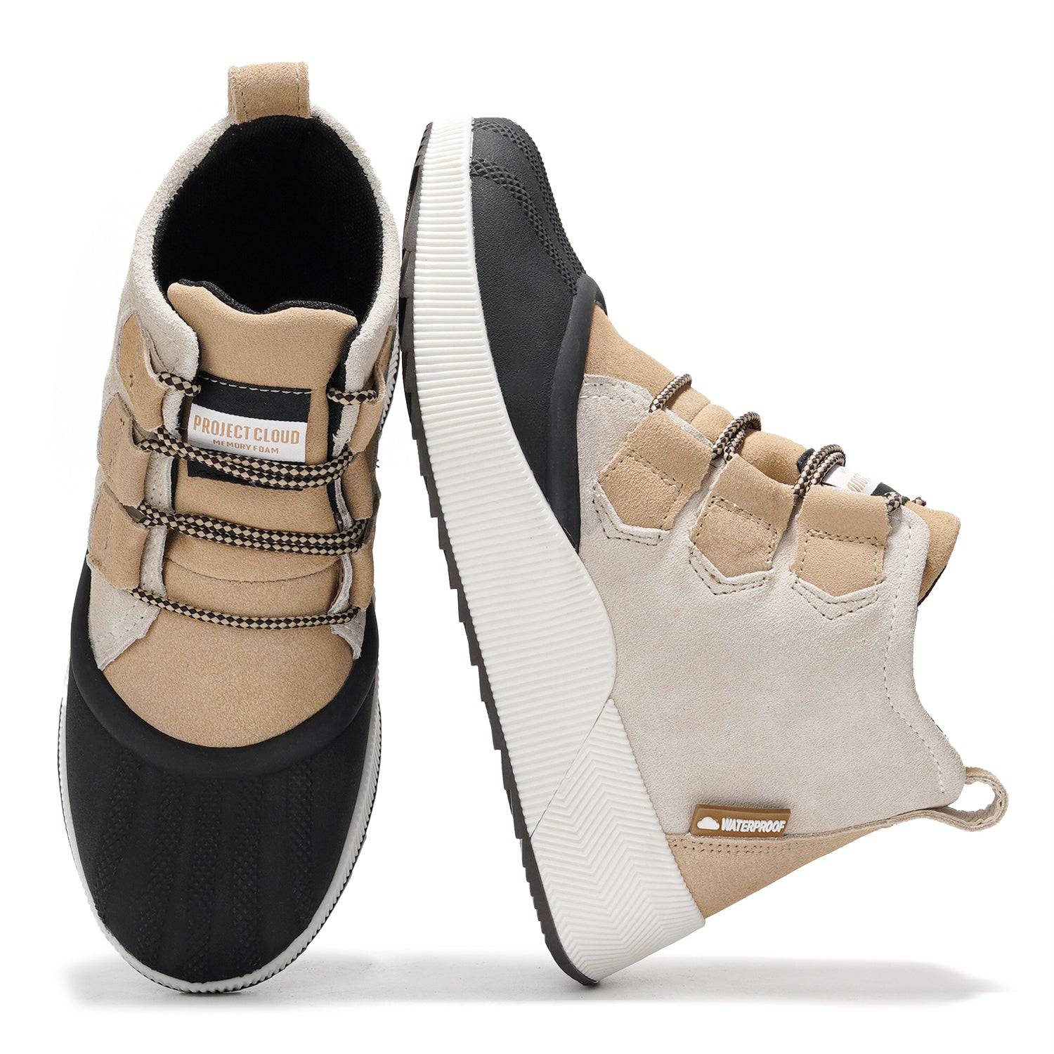 Project Cloud Rhianon Waterproof Snow Boots, beige suede, memory foam, non-slip.