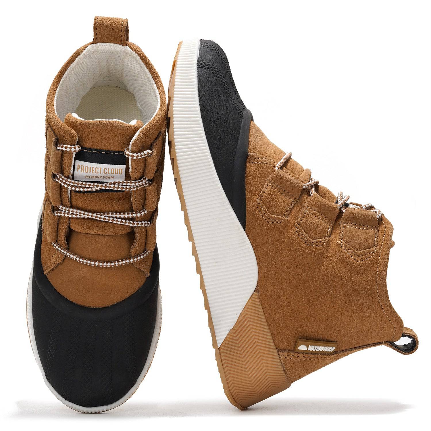 Project Cloud Rhianon Waterproof Snow Boots in brown suede, memory foam, and non-slip outsole
