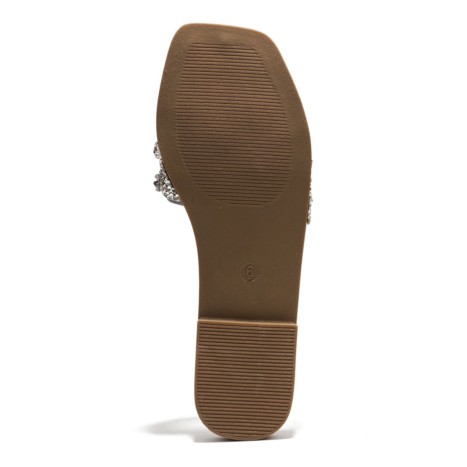 Project Cloud Rosemary Rhinestone Sandal sole. Size 6. Brown sole with slip-resistant design.