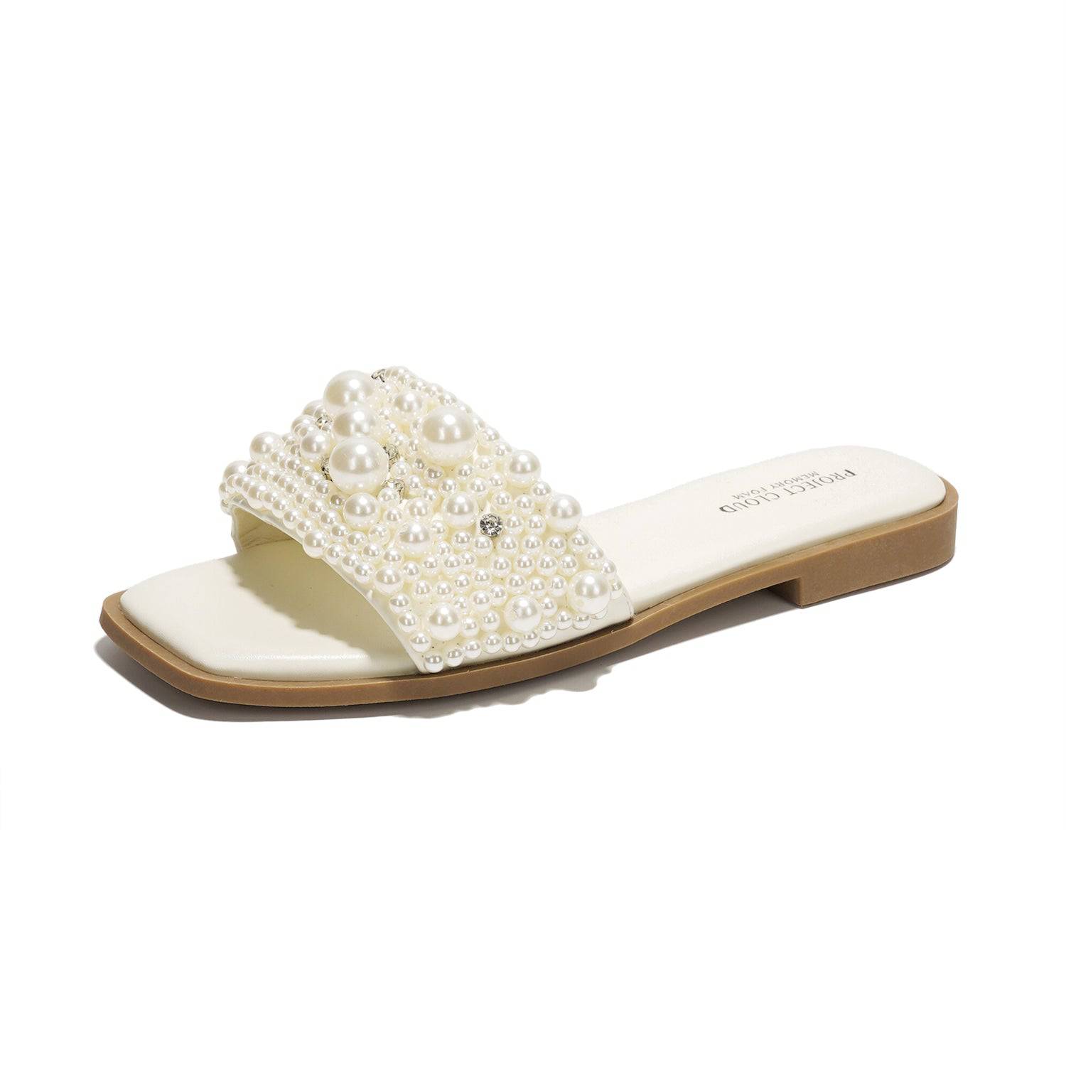 Project Cloud Rosemary Pearl & Rhinestone White Sandals