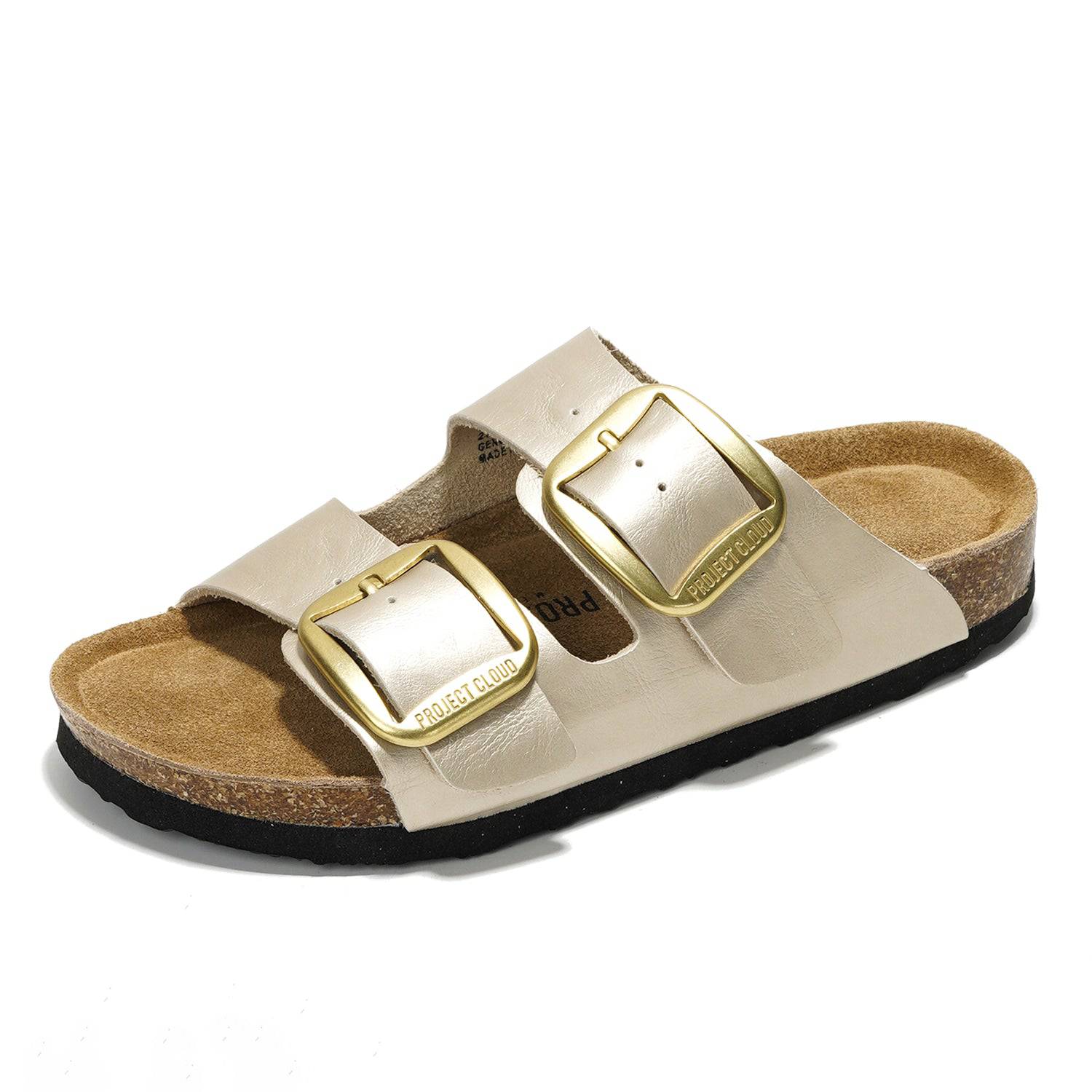 Project Cloud Beige Leather Sandals with Adjustable Gold Buckles