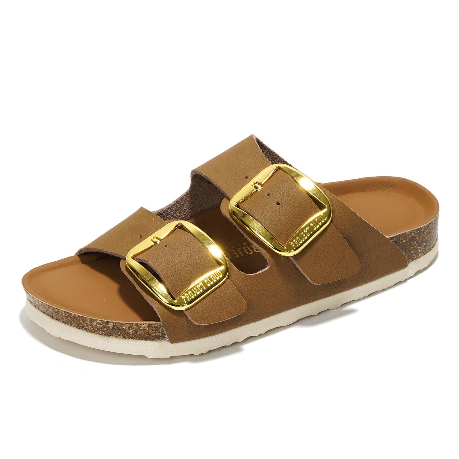 Project Cloud Santorini Leather Sandals in Brown with Gold Buckles - Women's Beach Essentials