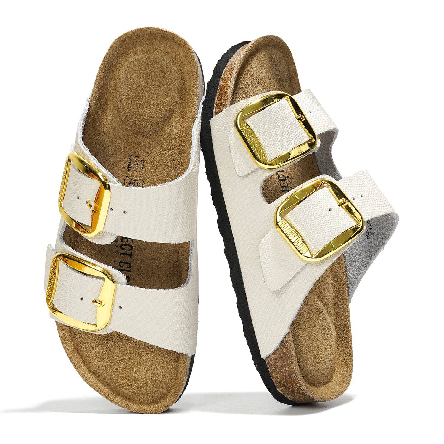 Project Cloud Santorini Leather Sandals with Gold Buckles - Cream