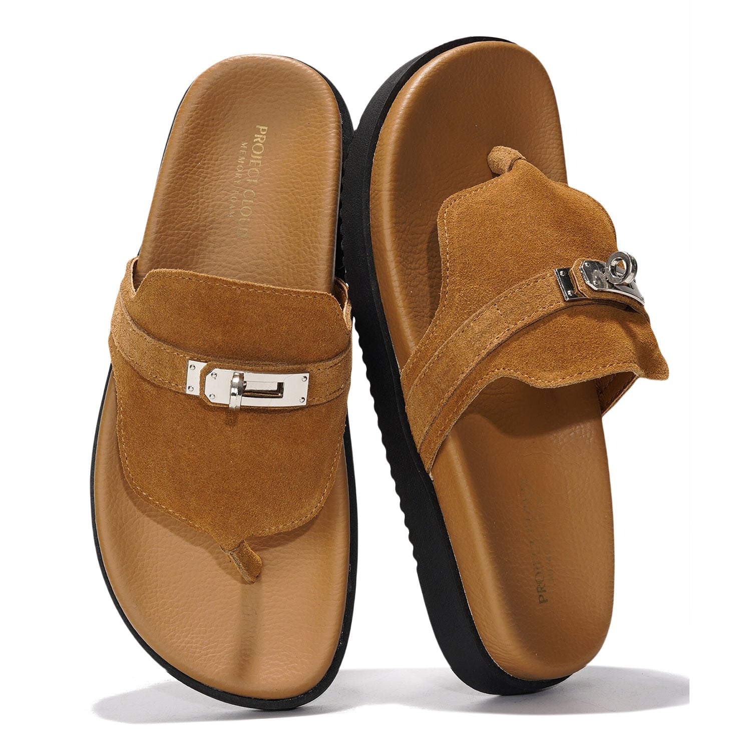 Project Cloud Vita Suede Sandals with Memory Foam - Brown Slip-on Slides for Women