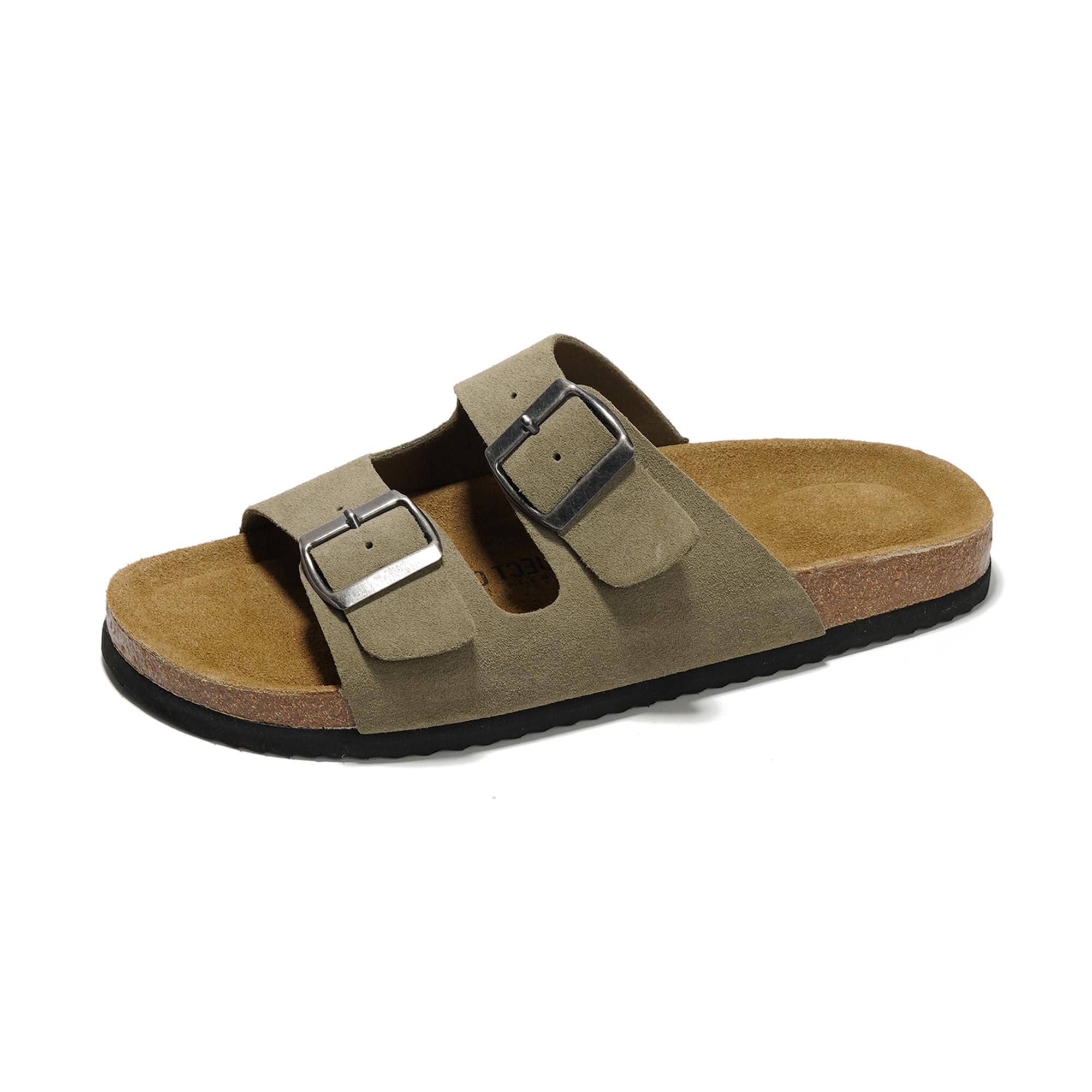 Project Cloud Men's Tan Leather Sandals with Cork Footbed and Double Buckle