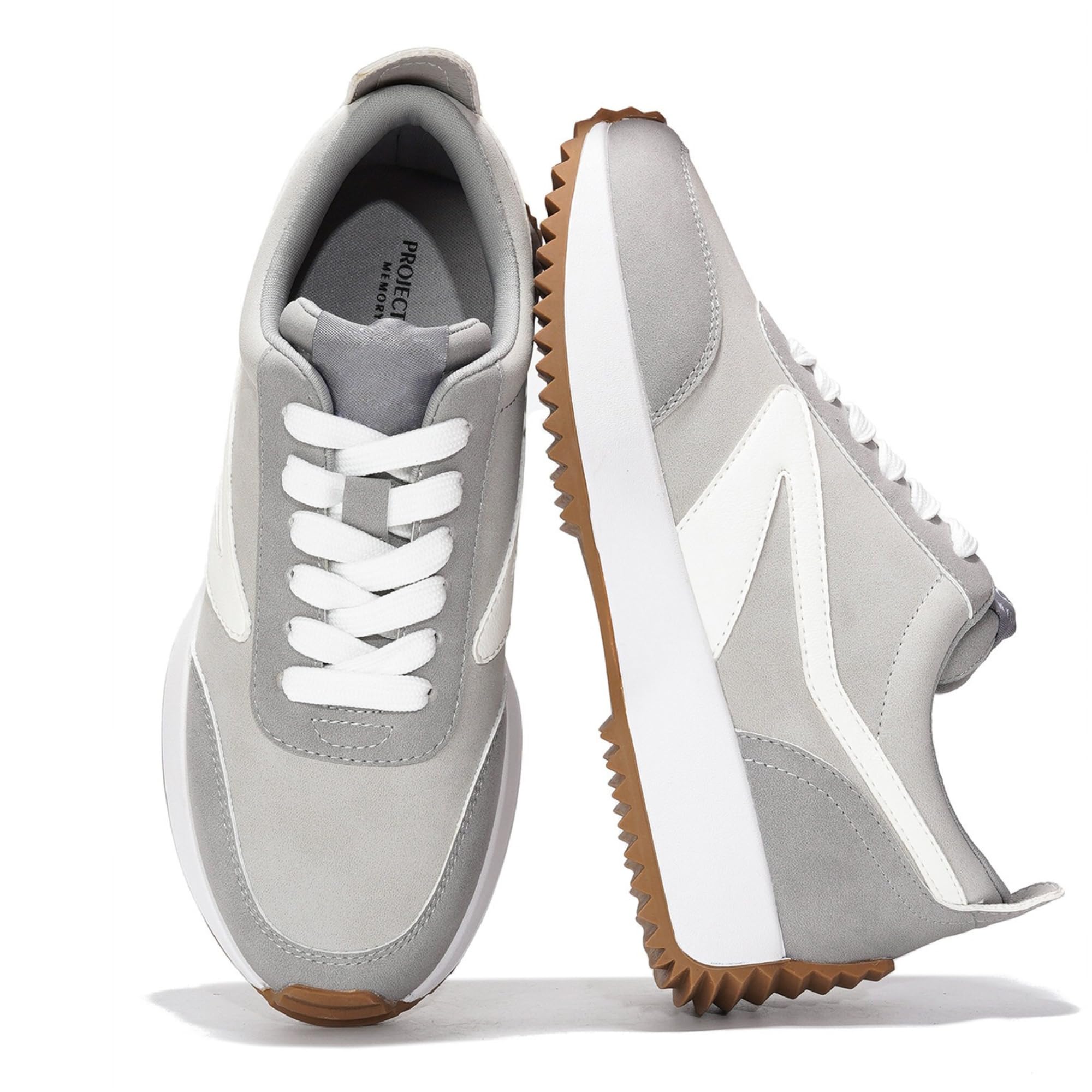 Grey Project Memory Foam women's sneakers, lace-up, non-slip sole, fashion shoes.