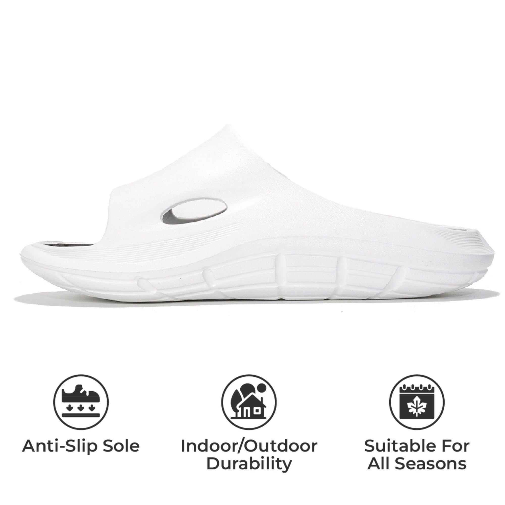 Project Cloud Dean white sandals with anti-slip sole, indoor/outdoor durability and suitable for all seasons.