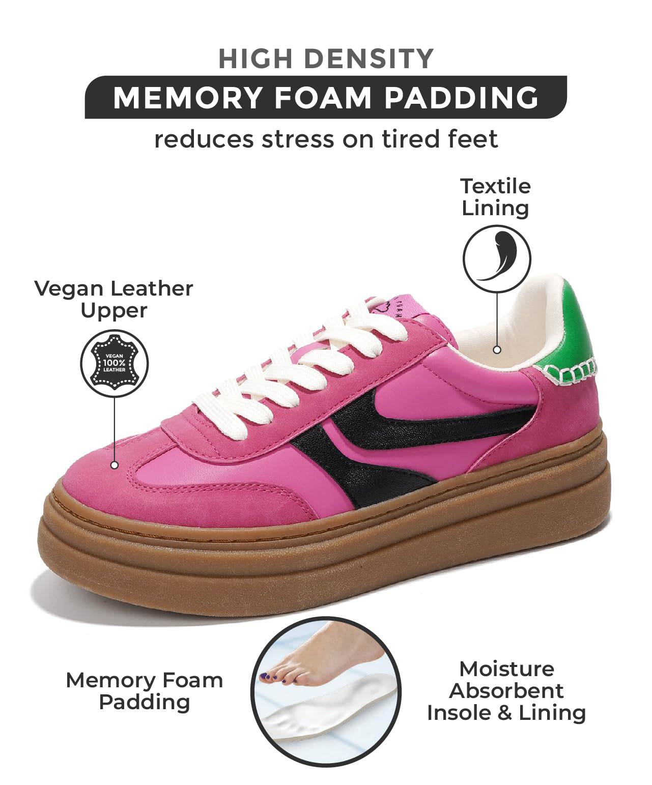 Pink Project Cloud Dodge platform sneaker: memory foam, vegan leather, women's comfort shoe.