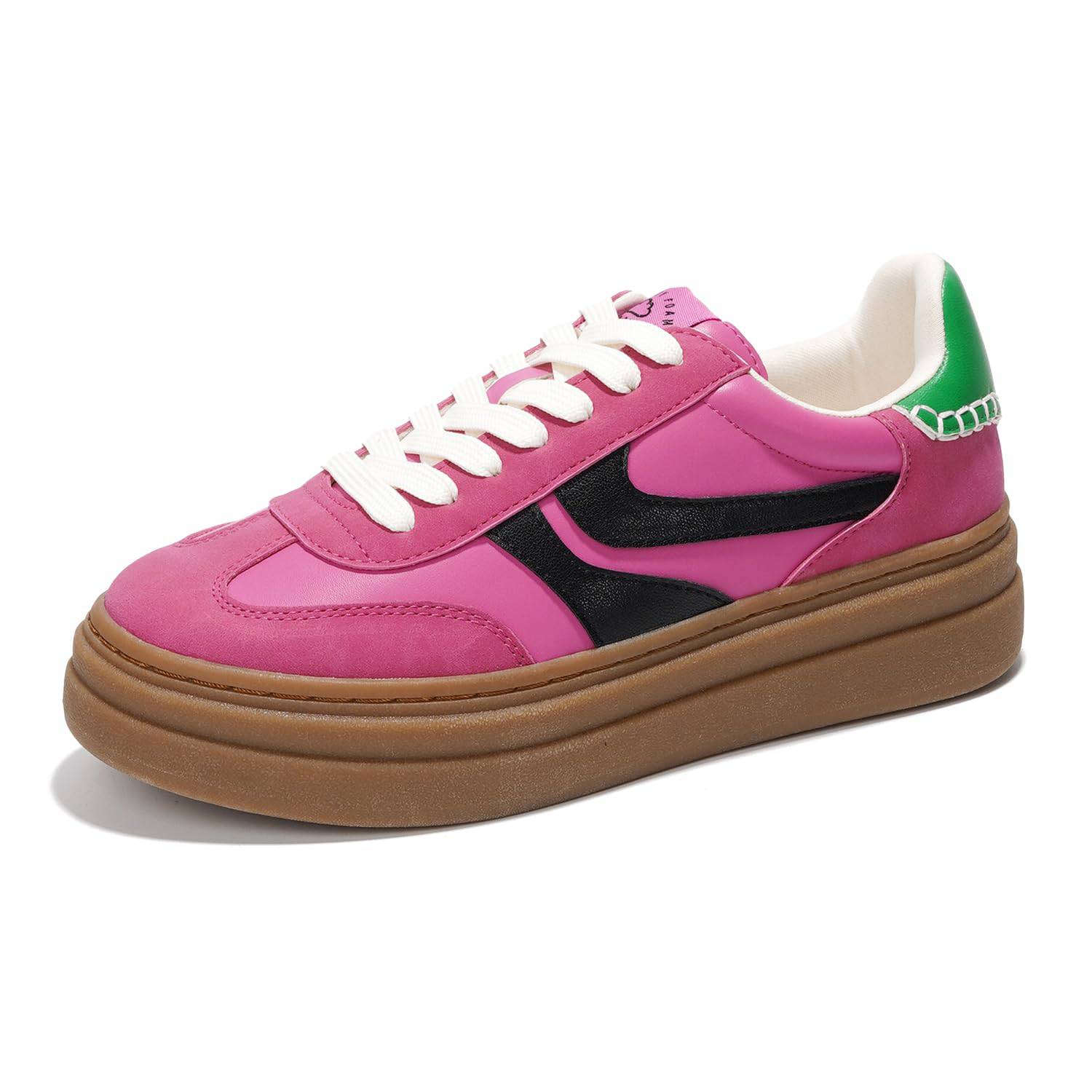 Pink Project Cloud Dodge Sneakers, vegan leather, memory foam, brown sole. Women's platform sneakers.