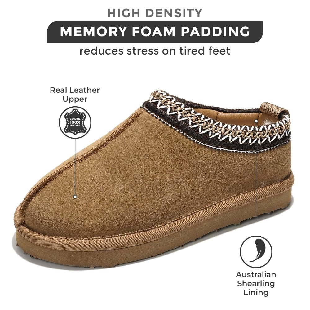 Project Cloud Kids' Dream Warm shearling slipper: brown suede, memory foam, non-slip, reduces stress.