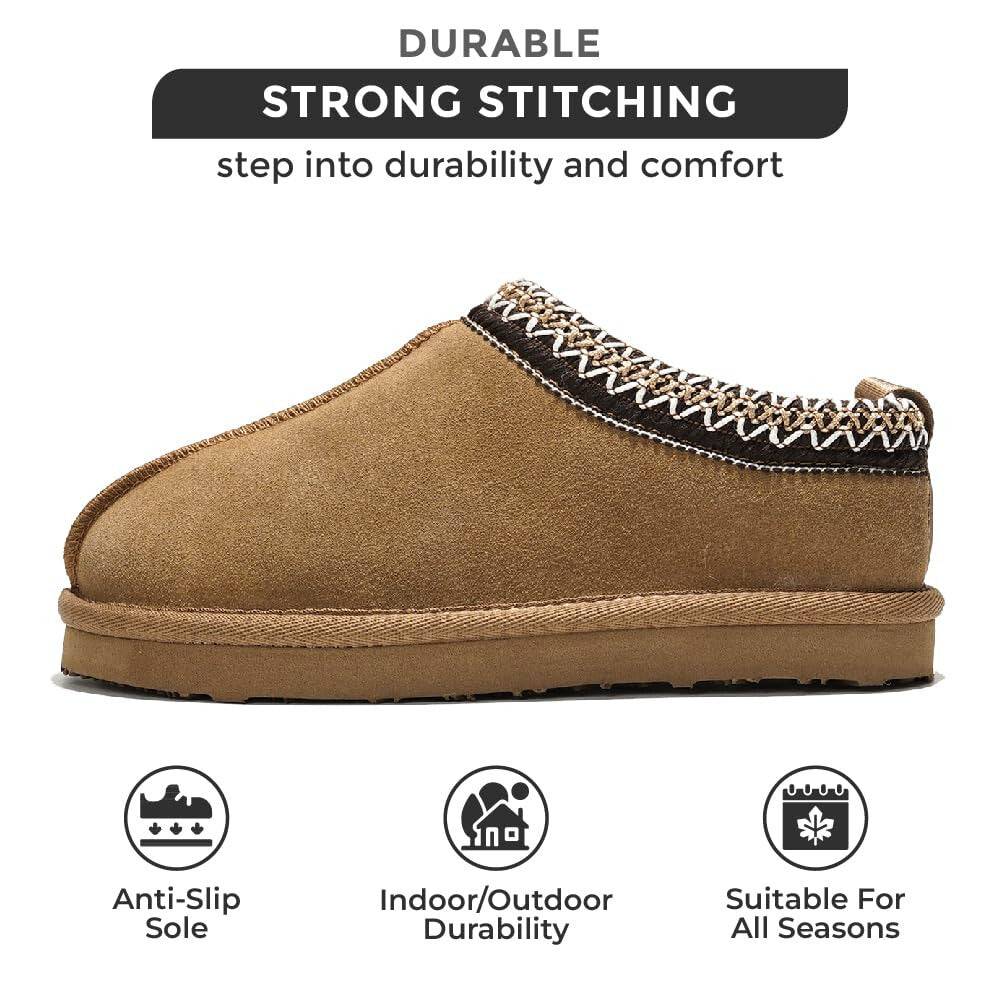 Project Cloud Kids' brown shearling slipper, durable with strong stitching, anti-slip sole.