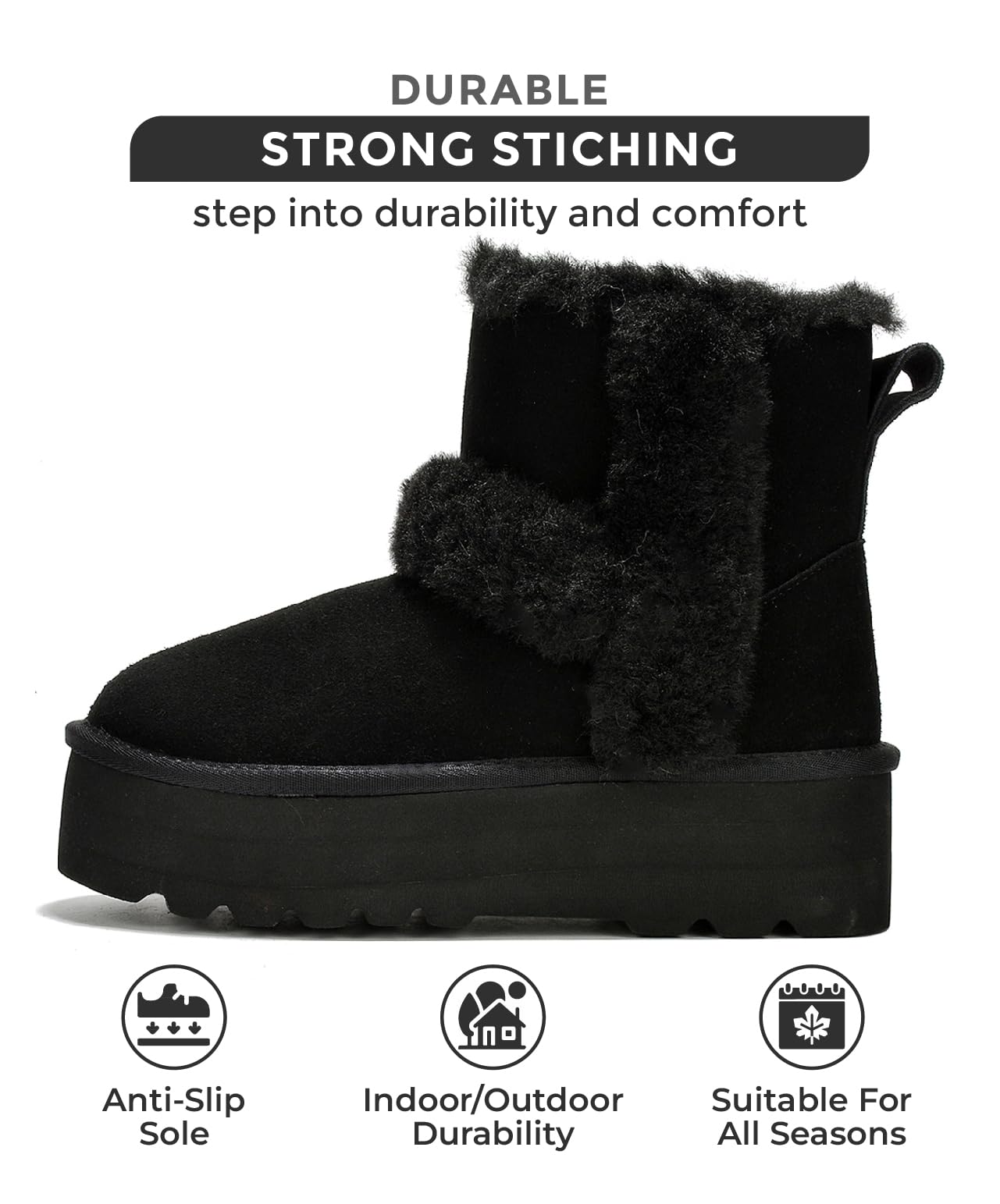 Project Cloud Furby Black Suede Boots: Durable, strong stitching, anti-slip sole, and suitable for all seasons.