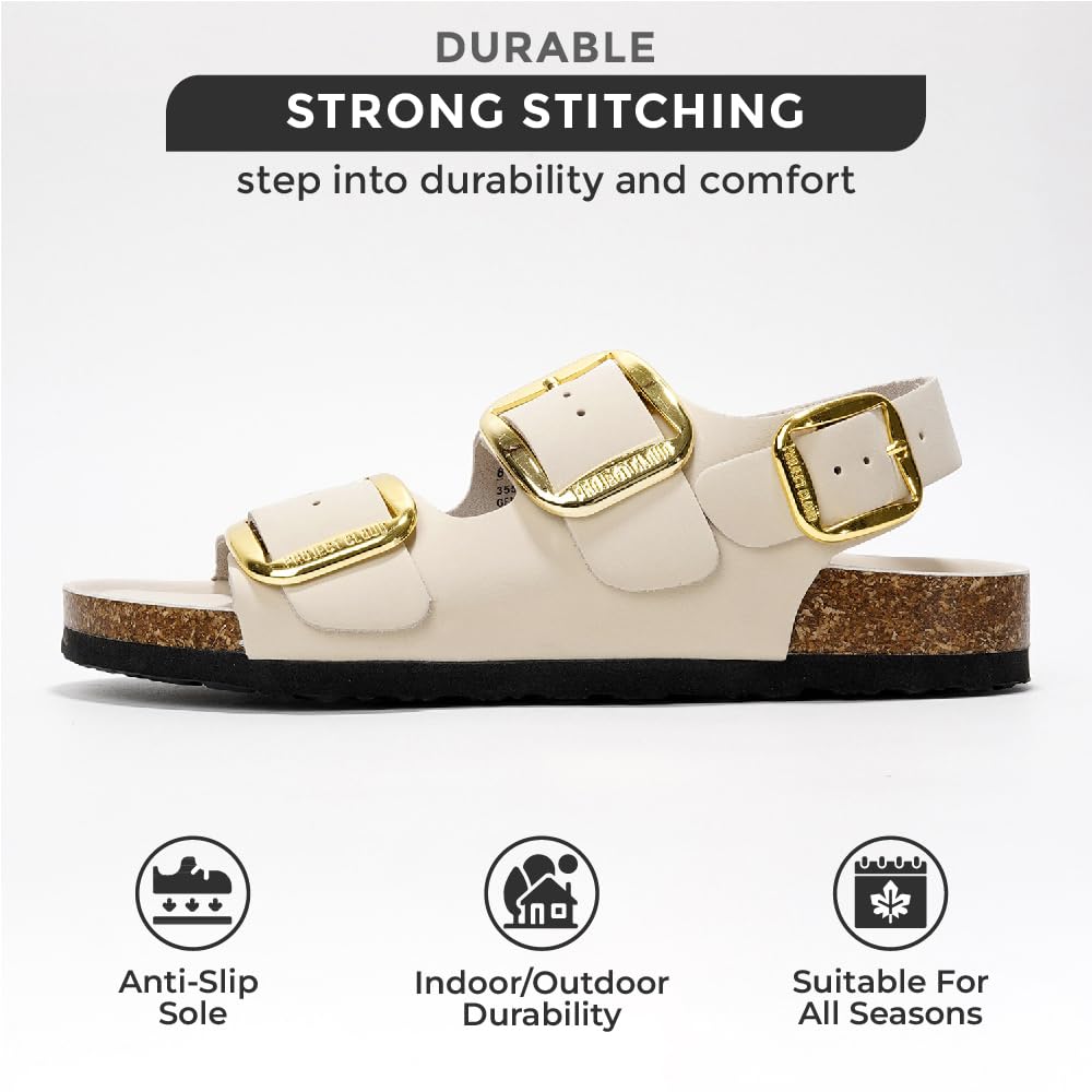 Project Cloud Garda beige leather sandals, durable stitching, anti-slip sole, all seasons