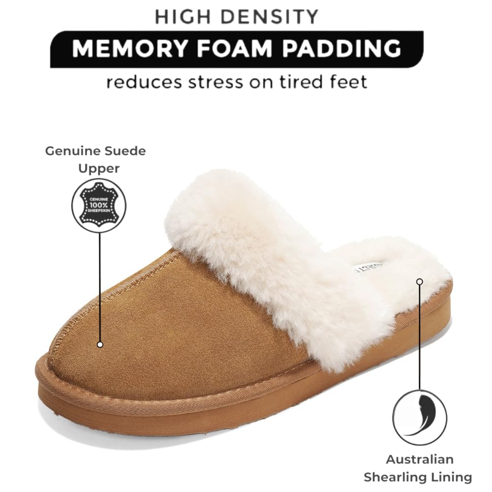 Project Cloud Henka shearling slipper in brown, memory foam & shearling lining.