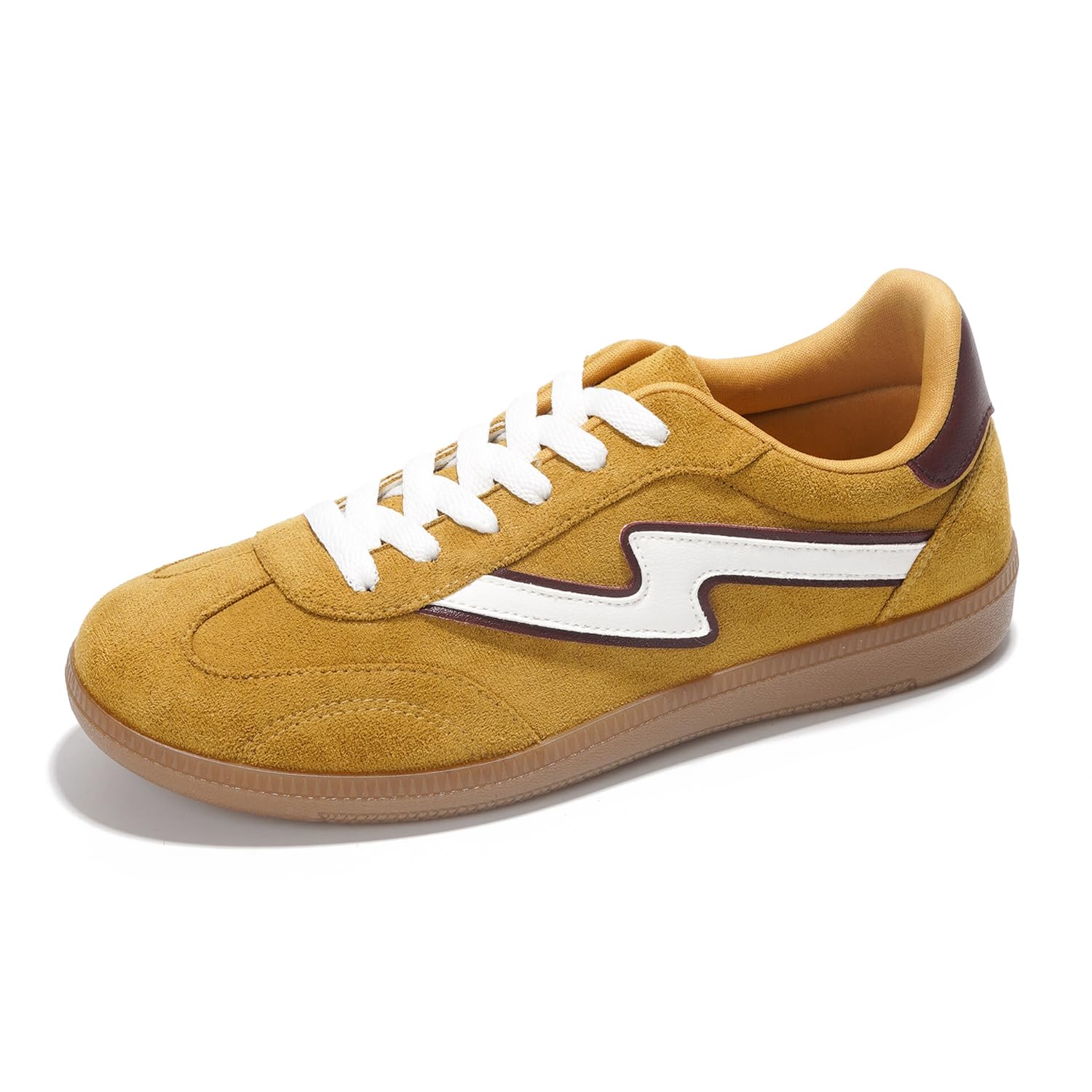 Project Cloud Irita Women's Sneakers - Mustard Suede with white laces and accent, memory foam, non-slip sole