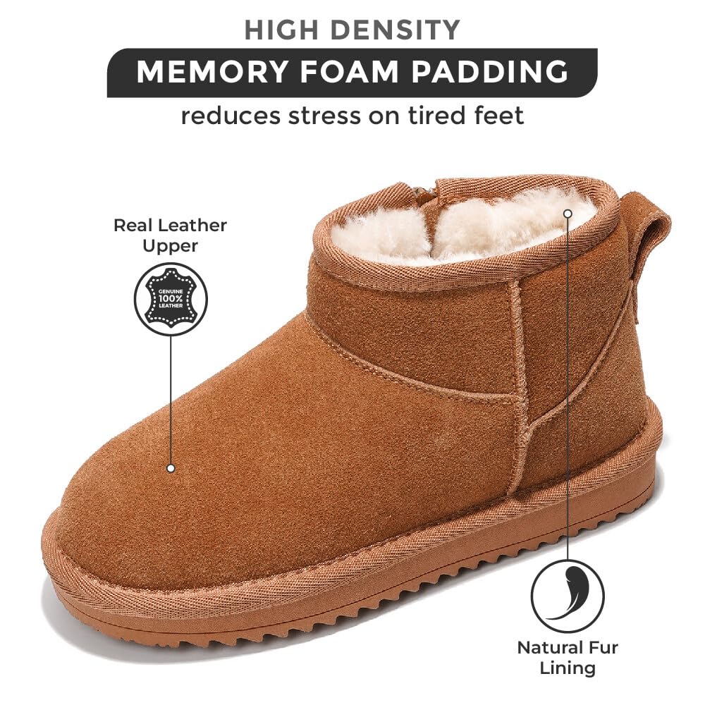 Project Cloud Julia Boots: Brown suede leather winter boots with memory foam and natural fur lining for ultimate comfort.