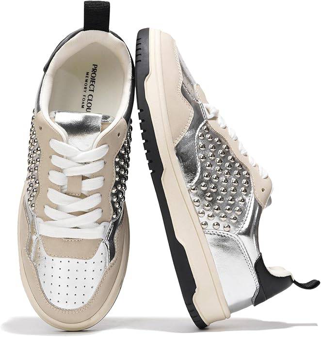Women's Kiki Vegan Leather Sneakers with Silver Accents and Studs