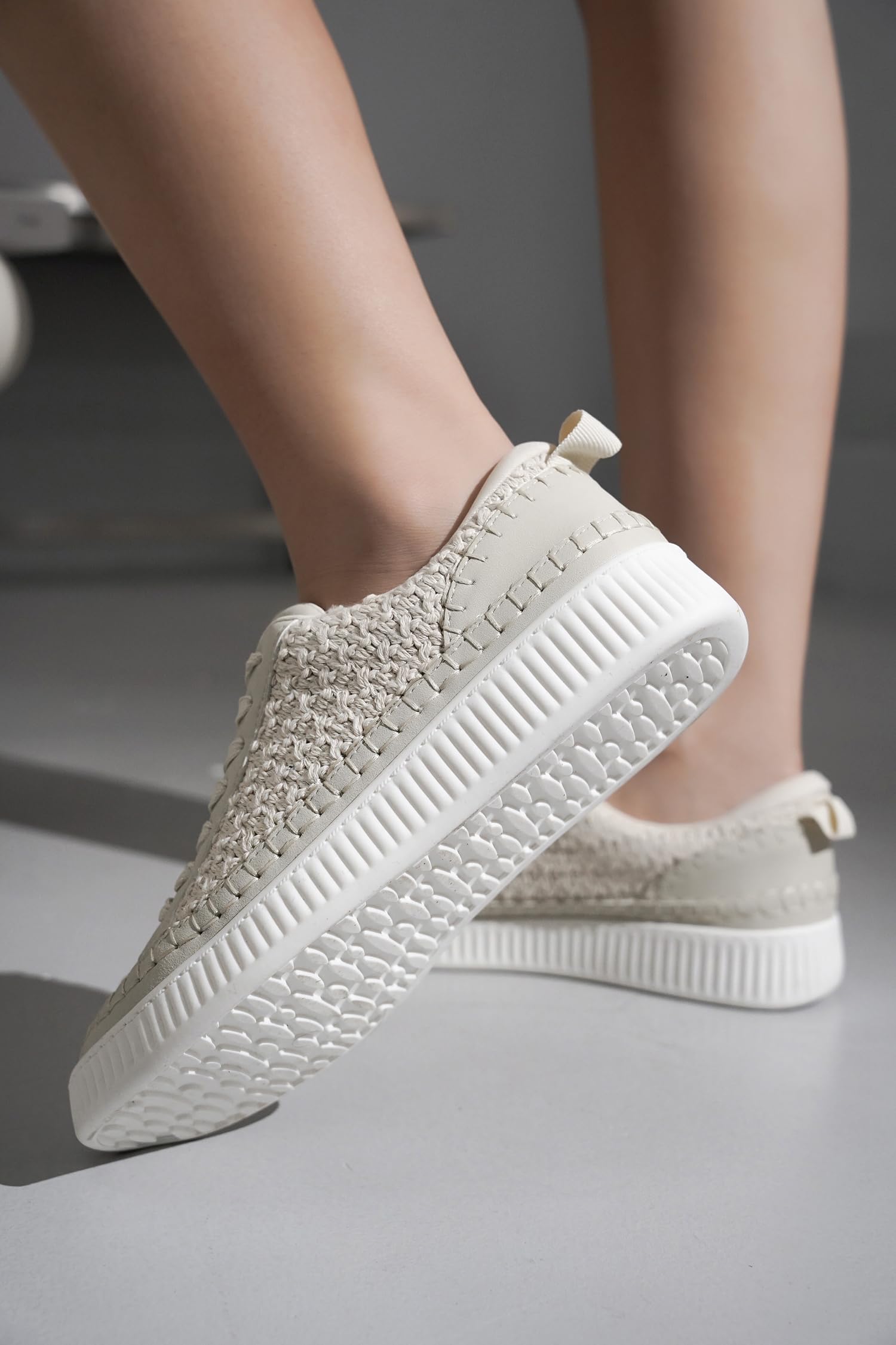 Project Cloud Lona Women's Beige Woven Sneakers, Memory Foam, Non-Slip Sole, Vegan Leather Fashion Sneakers