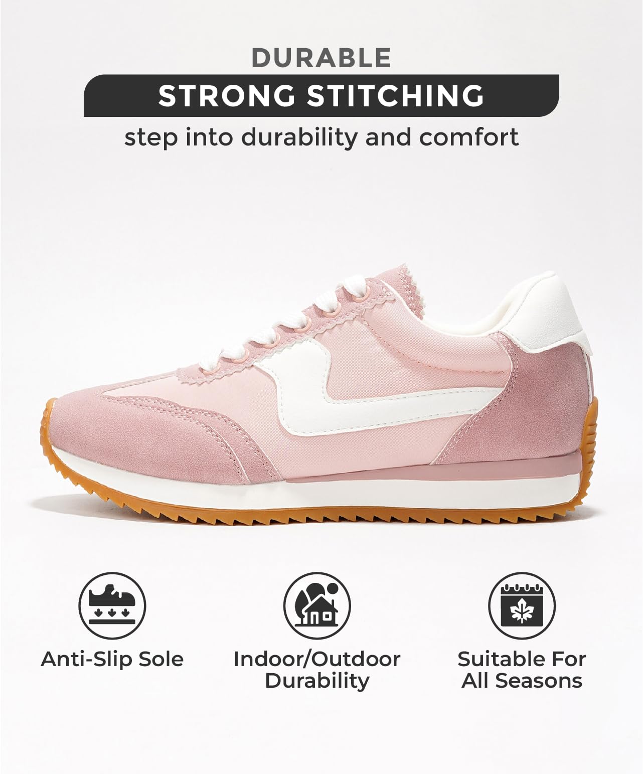 Project Cloud Madison women's pink sneakers, strong stitching, anti-slip sole, durable for all seasons.
