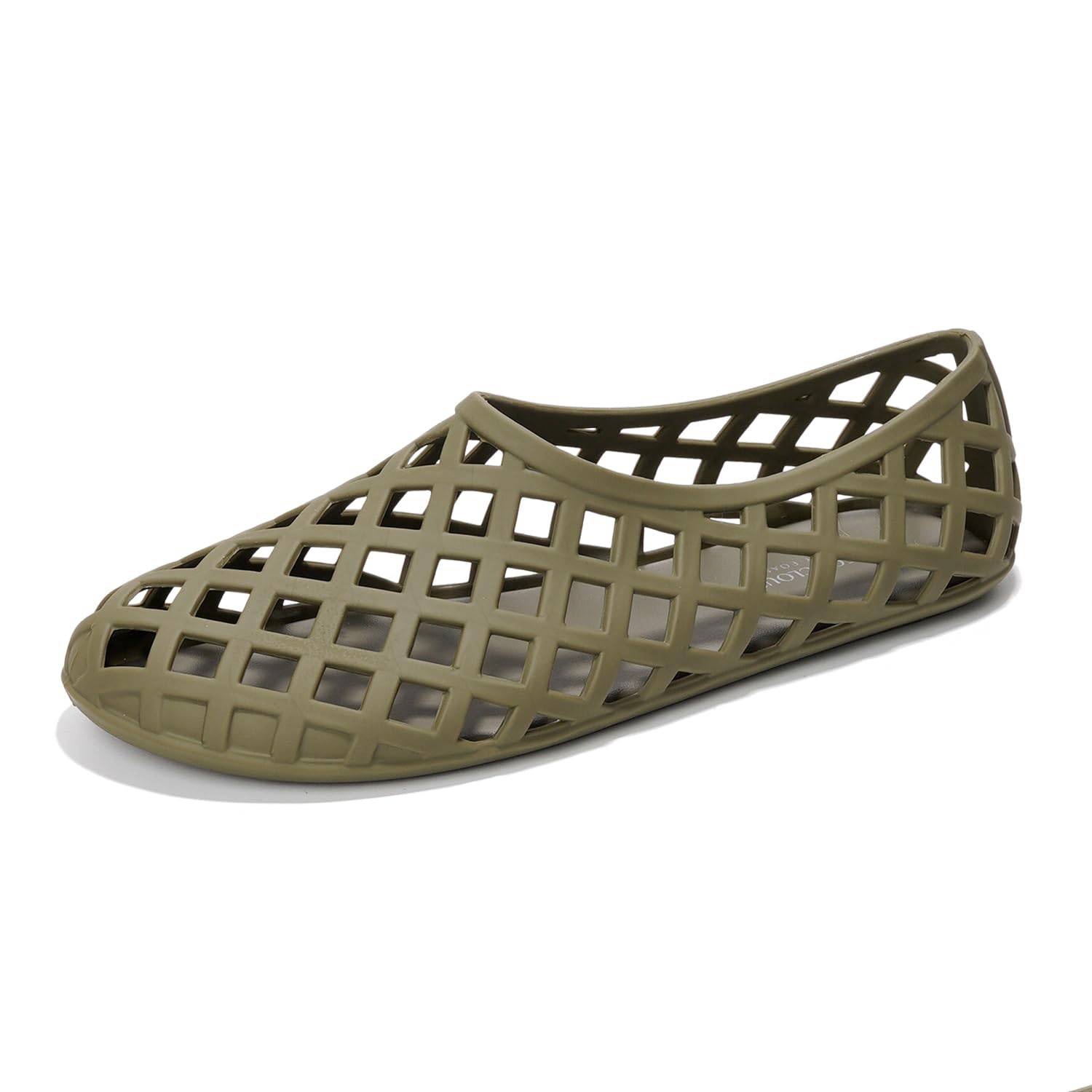 Project Cloud Jellz olive green waterproof ballet flats with openwork design for women