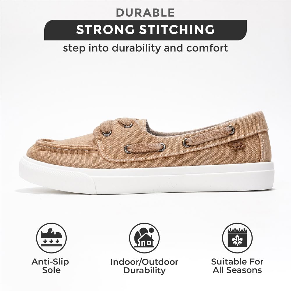 Project Cloud Seasalt tan canvas boat shoe. Durable stitching, anti-slip, suitable for all seasons.