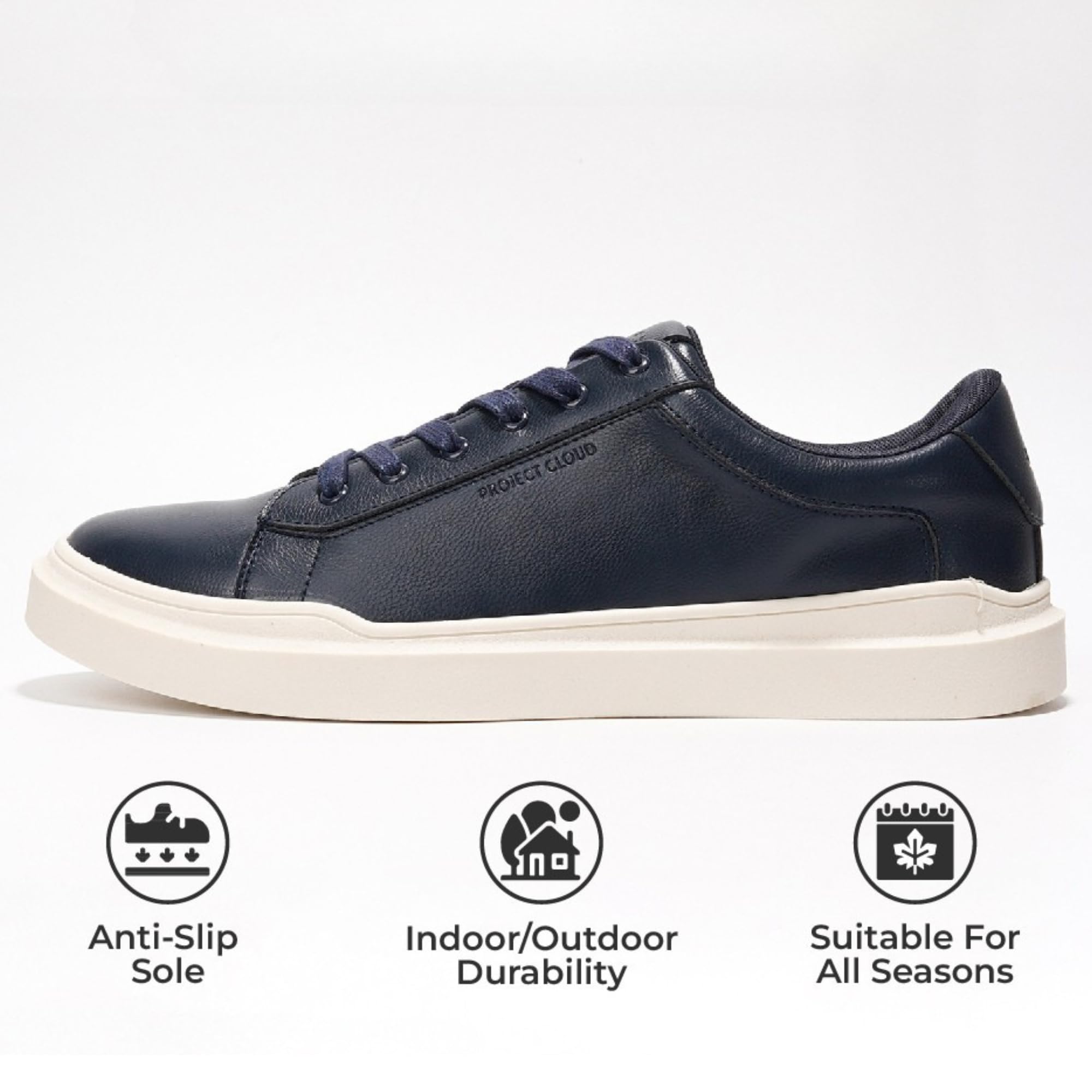 Navy Project Cloud Tilton vegan leather sneakers, white sole, anti-slip, for all seasons.