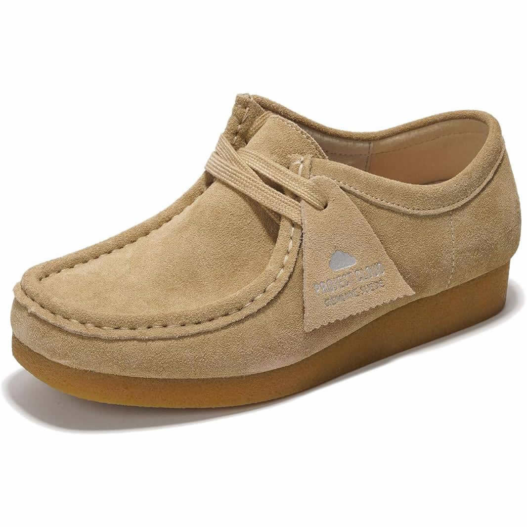 Project Cloud Wally Oxford shoe in beige suede. Women's casual shoes with memory foam insole.