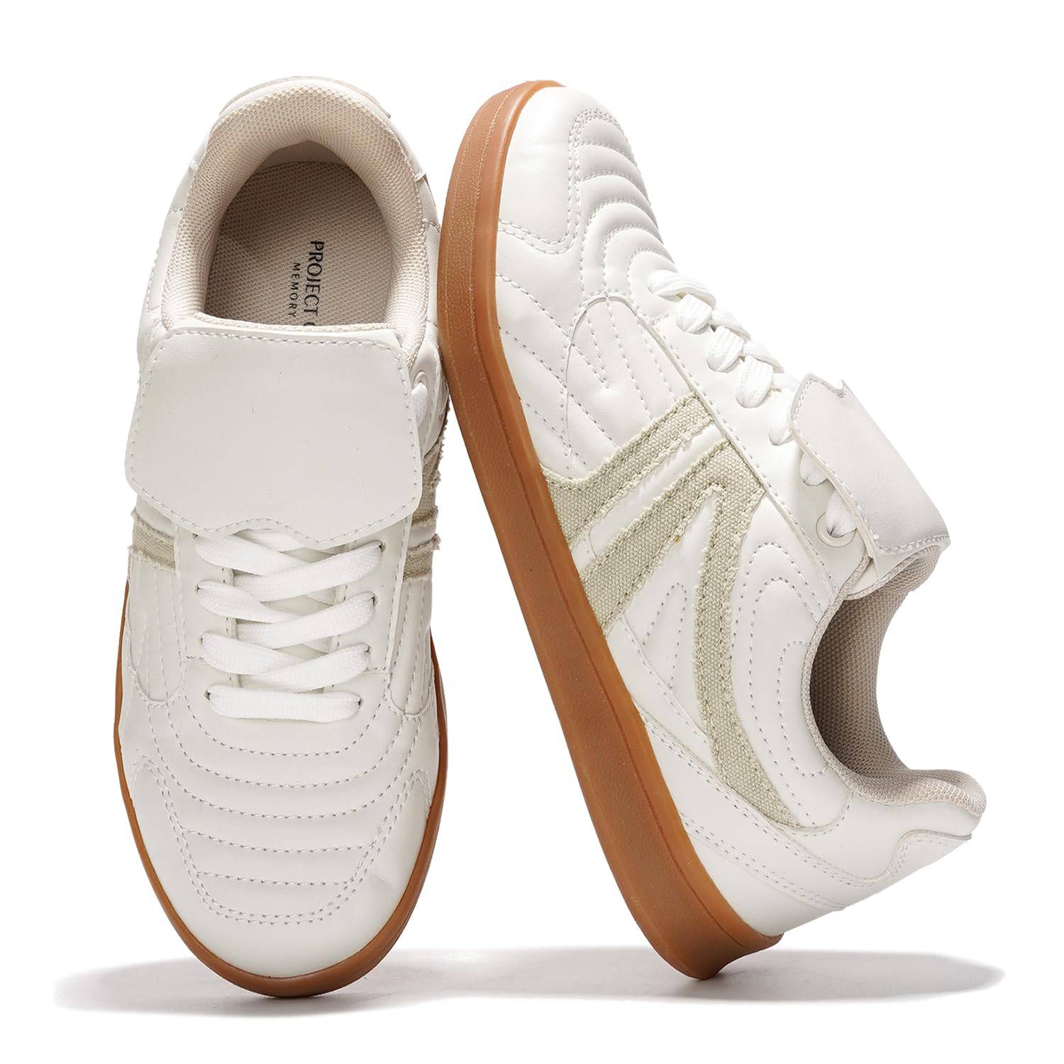 White vegan leather Madrid sneakers for women, memory foam insole, non-slip sole, PROJECT MEMORY
